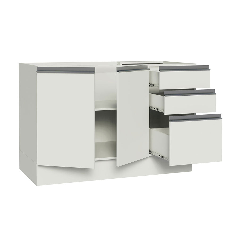 Bajo Mesada Cocina 120 cm x 60 cm, 3 Cajones 2 Puertas Glamy Blanco
