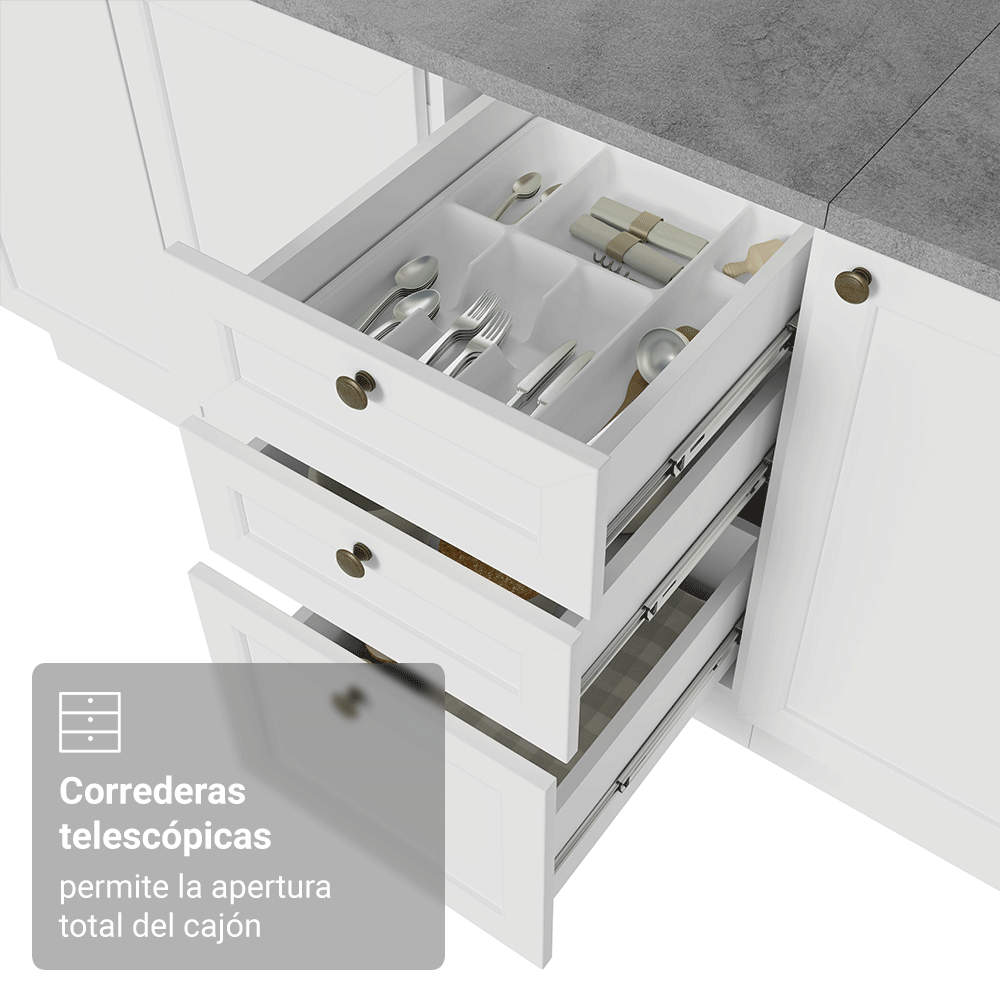 Bajo Mesada de Bacha 120 x 60 cm 2 Puertas 3 Cajones (Sin Mesada) Blanco Vik Madesa
