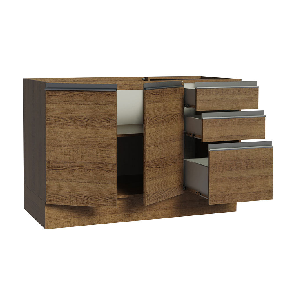 Bajo Mesada Cocina 120 cm x 60 cm, 3 Cajones 2 Puertas Glamy Marrón