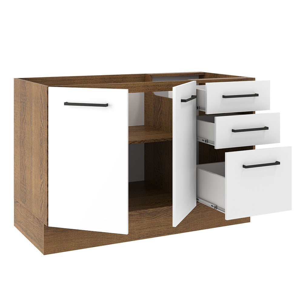 Bajo Mesada Cocina 120 cm x 60 cm, 3 Cajones 2 Puertas Agata Marrón/Blanco