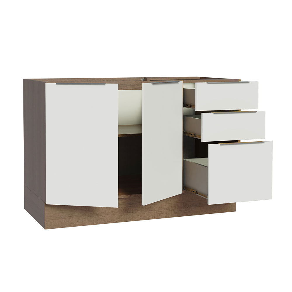 Bajo Mesada Cocina 120 x 60 cm 2 Puertas e 3 Cajones (Sin Mesada) Marrón/Blanco Stella Madesa