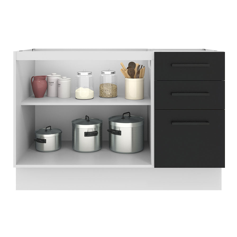 Bajo Mesada Cocina 120 x 60 cm 2 Puertas e 3 Cajones (Sin Mesada) Blanco/Negro Agata Madesa