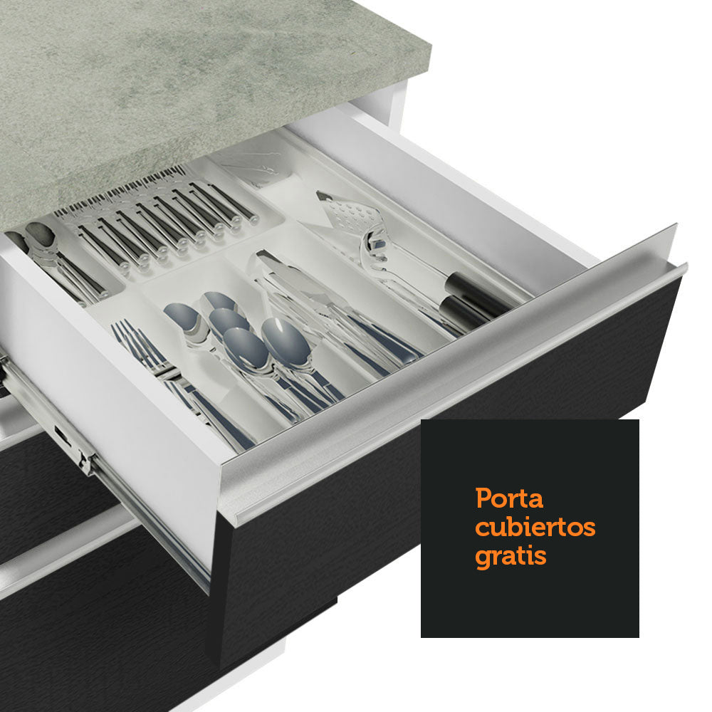 Bajo Mesada Cocina 120 x 60 cm 2 Puertas e 3 Cajones (Sin Mesada) Blanco/Negro Glamy Madesa