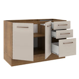 Bajo Mesada Cocina 120 cm x 60 cm, 3 Cajones 2 Puertas Agata Marrón/Crema