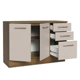 Bajo Mesada Cocina 120 cm x 60 cm, 3 Cajones 2 Puertas Agata Marrón/Crema