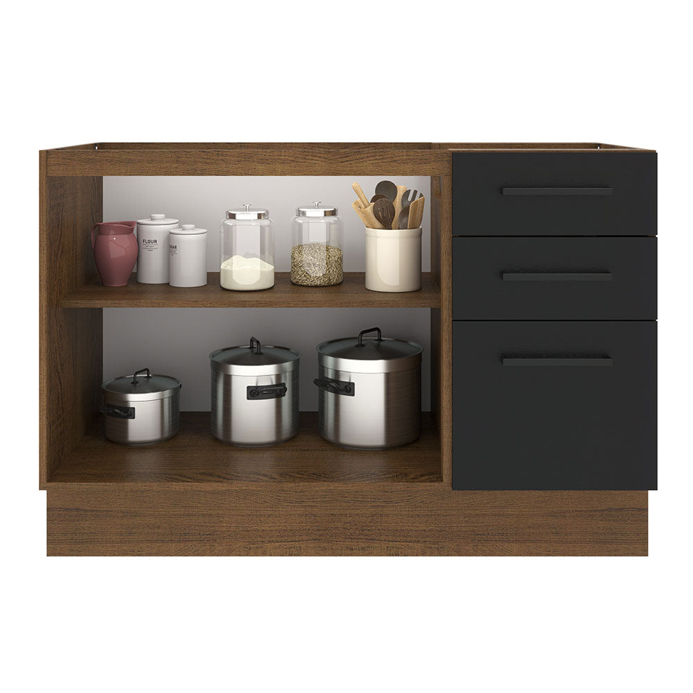 Bajo Mesada Cocina 120 x 60 cm 2 Puertas e 3 Cajones (Sin Mesada) Marrón/Negro Agata Madesa
