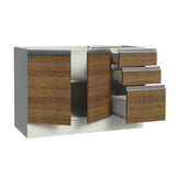 Bajo Mesada Cocina 120 cm x 60 cm, 3 Cajones 2 Puertas Glamy Blanco/Marrón