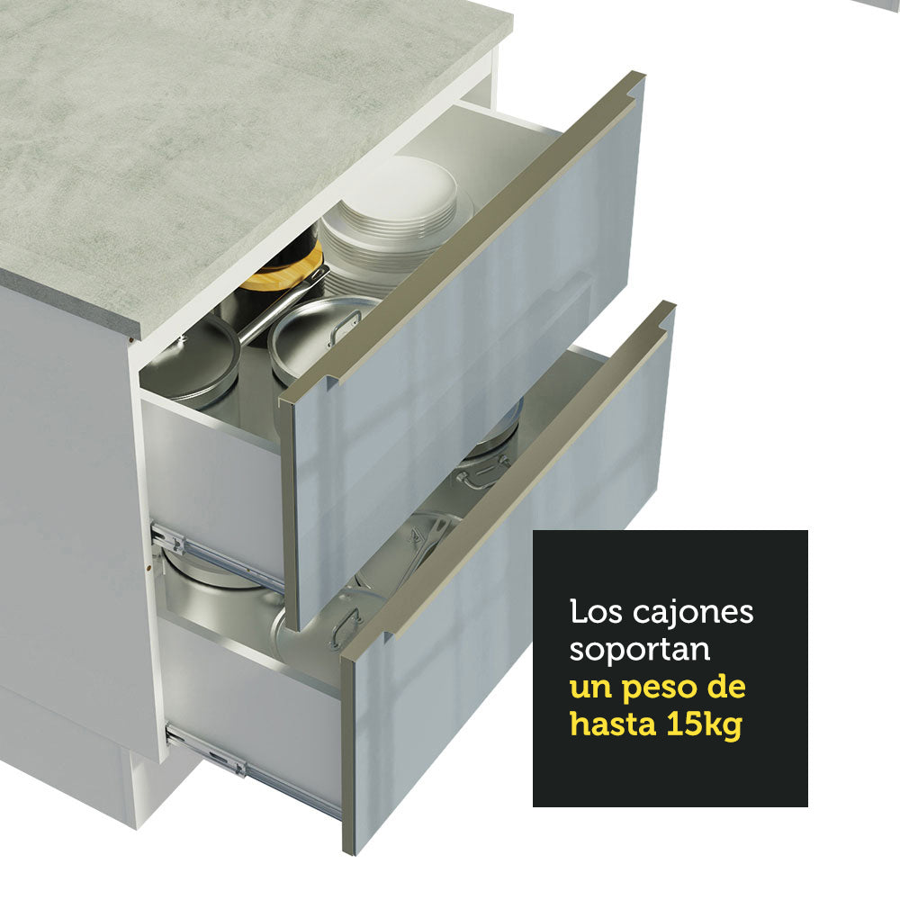 Bajo Mesada Cocina 120 cm x 60 cm, 3 Cajones 2 Puertas Lux Blanco/Gris