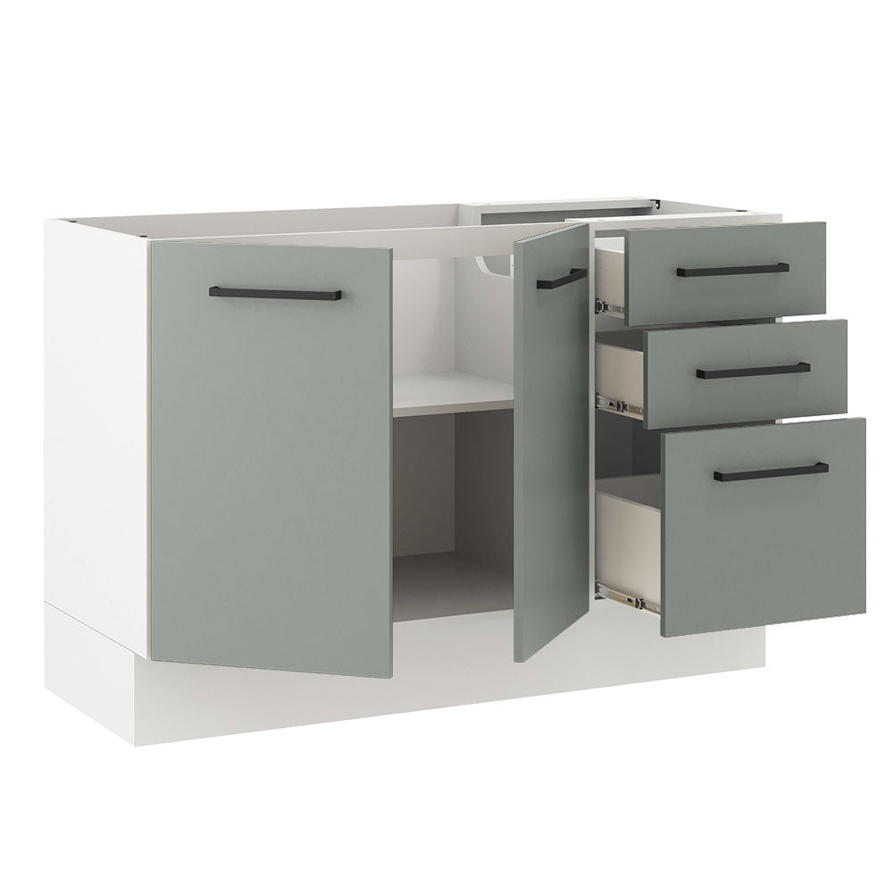 Bajo Mesada Cocina 120 cm x 60 cm, 3 Cajones 2 Puertas Agata Blanco/Gris