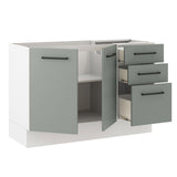 Bajo Mesada Cocina 120 cm x 60 cm, 3 Cajones 2 Puertas Agata Blanco/Gris