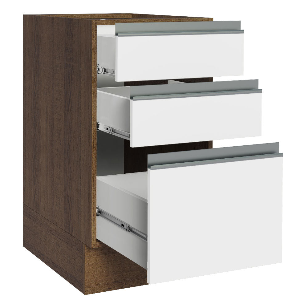 Bajo Mesada Cocina 40 x 60 cm 3 Cajones (Sin Mesada) Marrón/Blanco Glamy Madesa