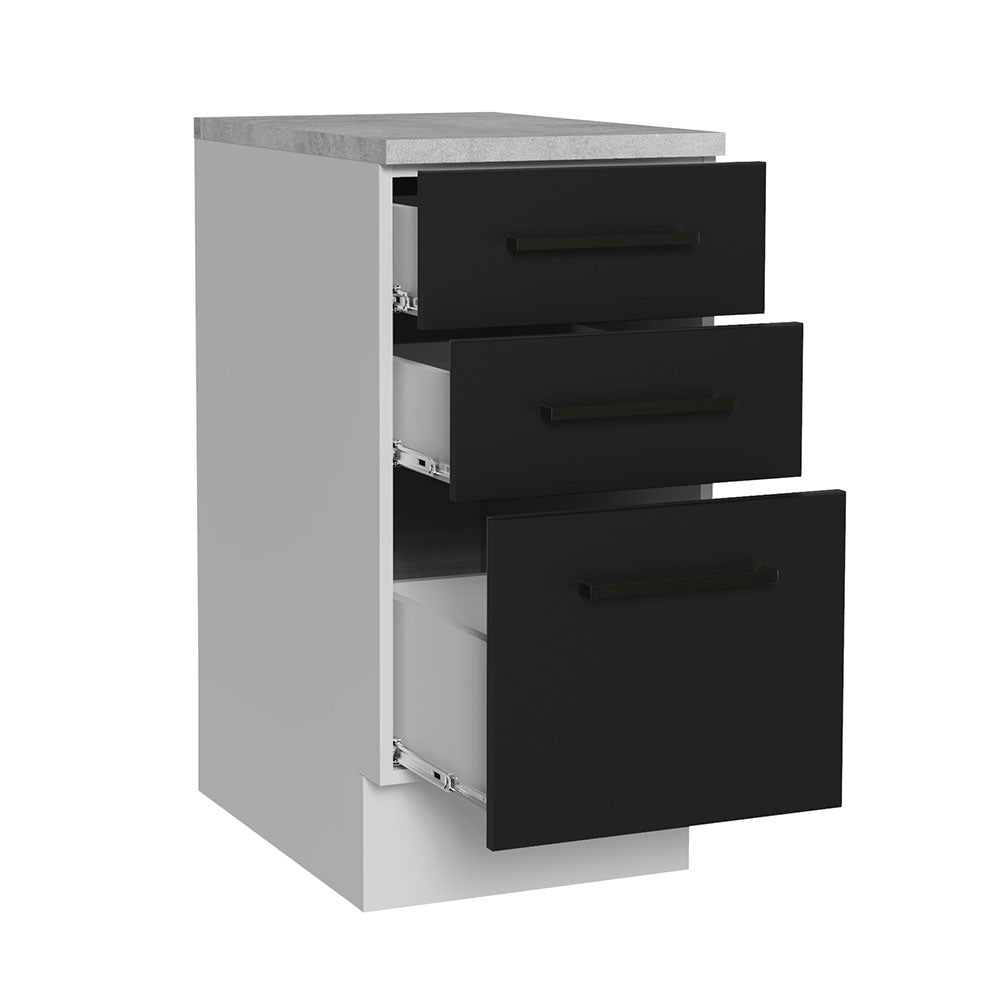 Bajo Mesada Cocina 40 x 60 cm 3 Cajones (Con Mesada) Blanco/Negro Agata Madesa