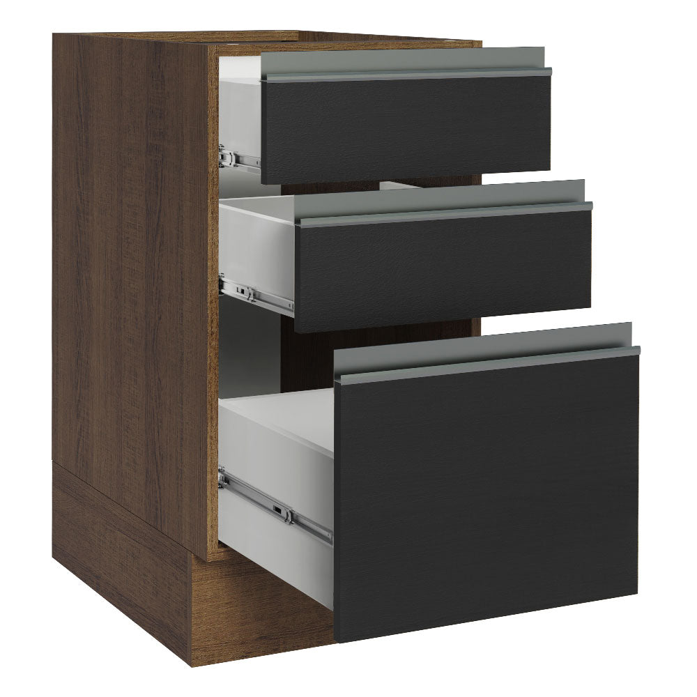 Bajo Mesada Cocina 40 x 60 cm 3 Cajones (Sin Mesada) Marrón/Negro Glamy Madesa