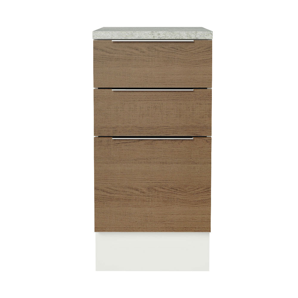 Bajo Mesada Cocina 40 x 60 cm 3 Cajones (Con Mesada) Blanco/Marrón Stella Madesa