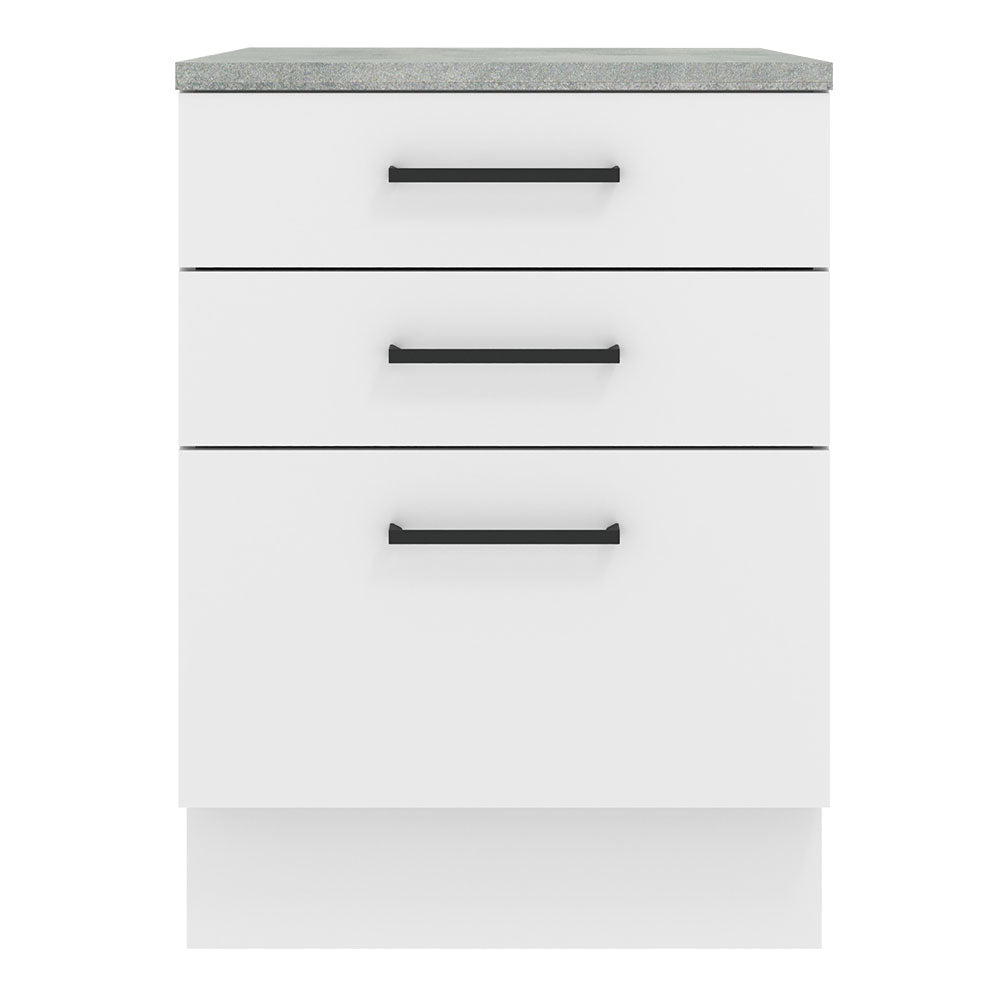 Bajo Mesada Cocina 60 x 60 cm 3 Cajones (Con Mesada) Blanco Agata Madesa