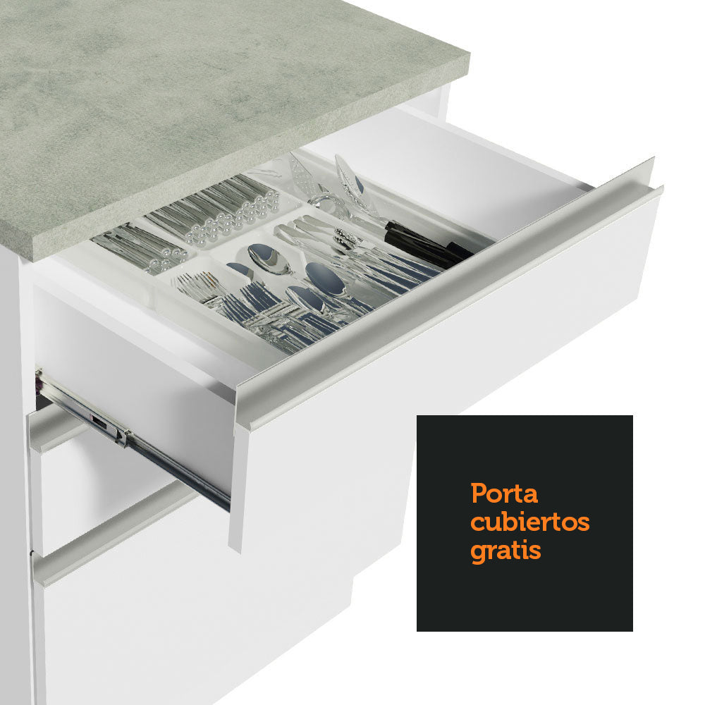 Bajo Mesada Cocina 60 x 60 cm 3 Cajones (Sin Mesada) Blanco Glamy Madesa