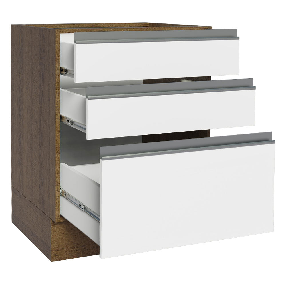 Bajo Mesada Cocina 60 x 60 cm 3 Cajones (Sin Mesada) Marrón/Blanco Glamy Madesa