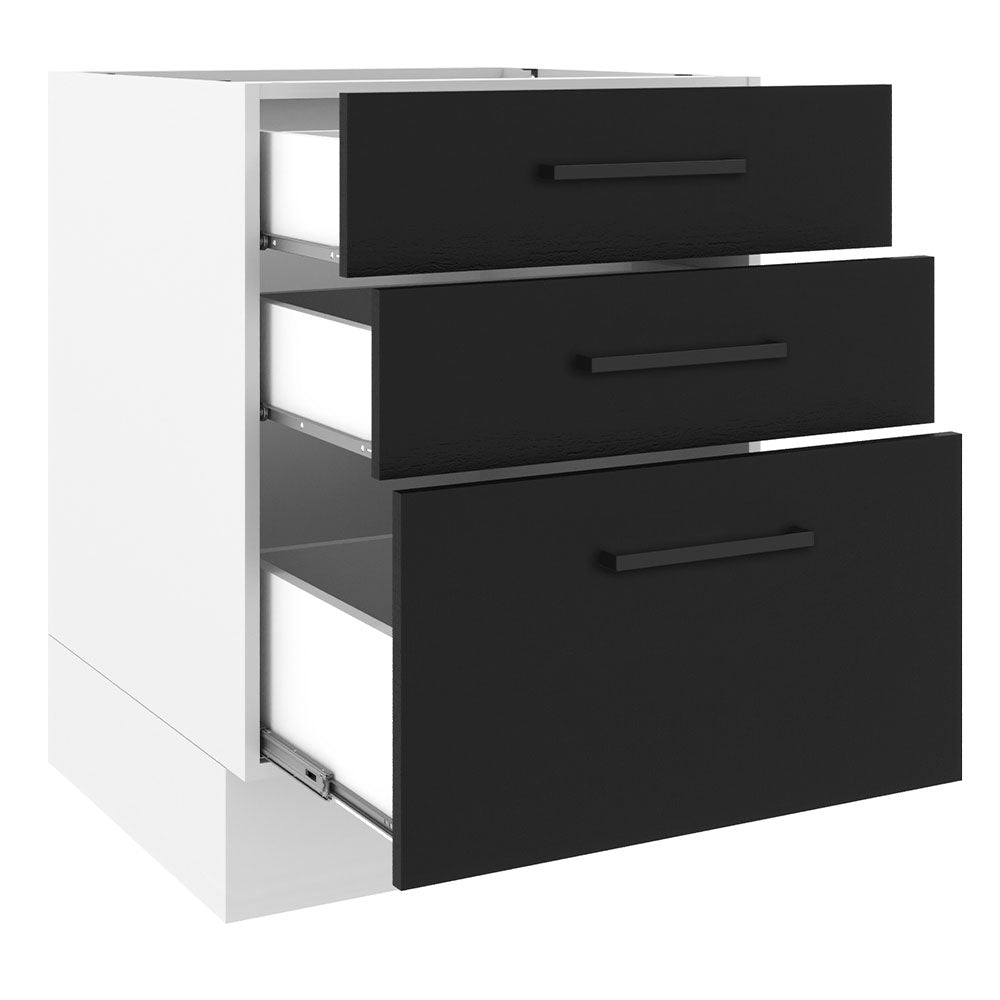 Bajo Mesada 60 x 60 cm 3 Cajones (Sin Mesada) Blanco/Negro Agata Madesa