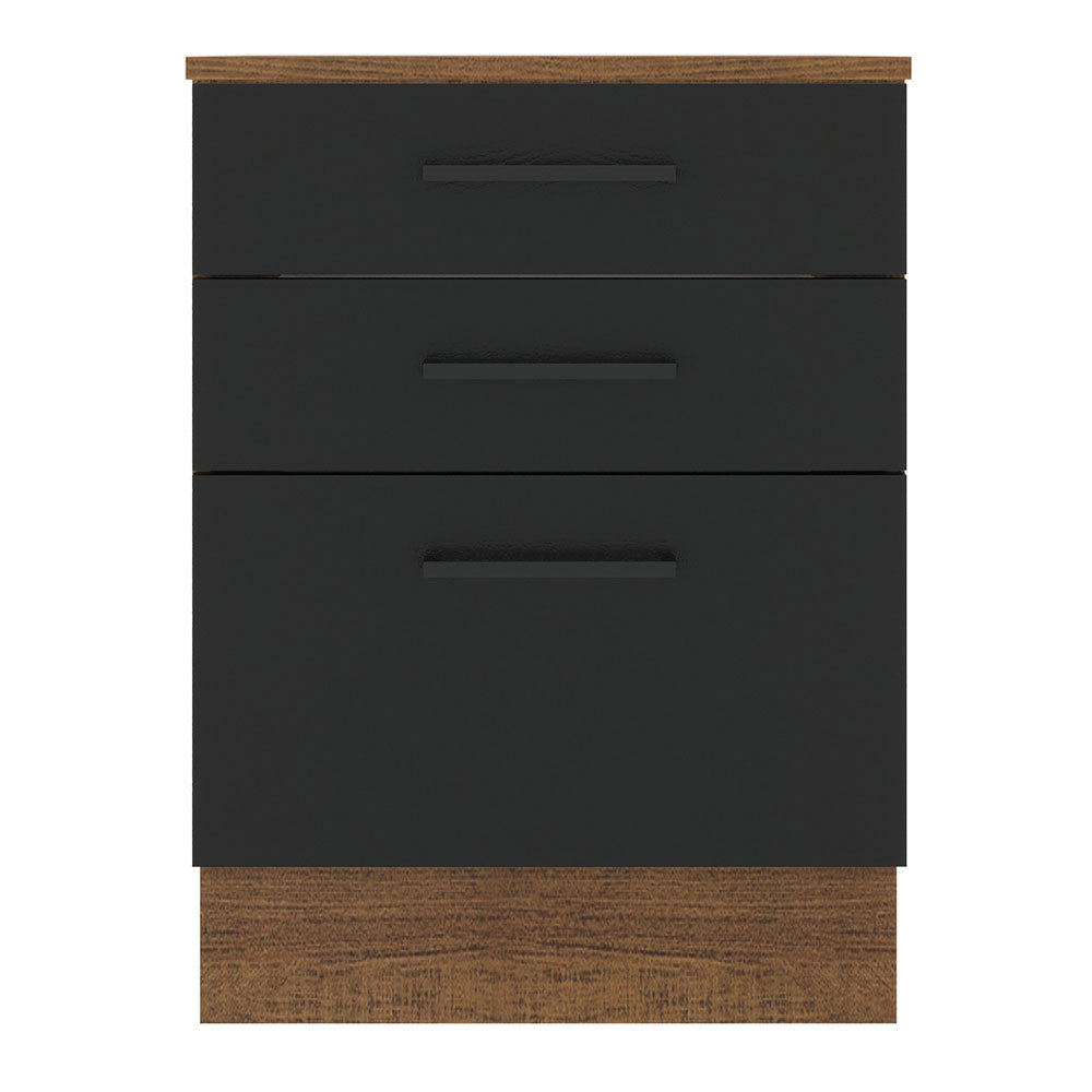 Bajo Mesada 60 x 60 cm 3 Cajones (Con Mesada) Marrón/Negro Agata Madesa