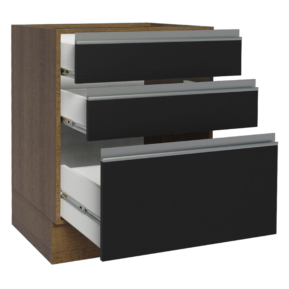 Bajo Mesada Cocina 60 x 60 cm 3 Cajones (Sin Mesada) Marrón/Negro Glamy Madesa