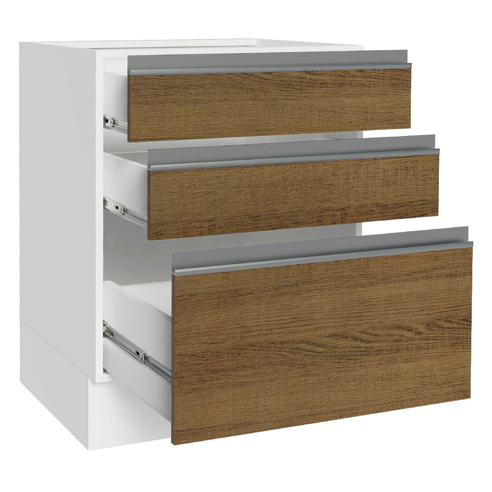 Bajo Mesada Cocina 60 x 60 cm 3 Cajones (Sin Mesada) Blanco/Marrón Glamy Madesa