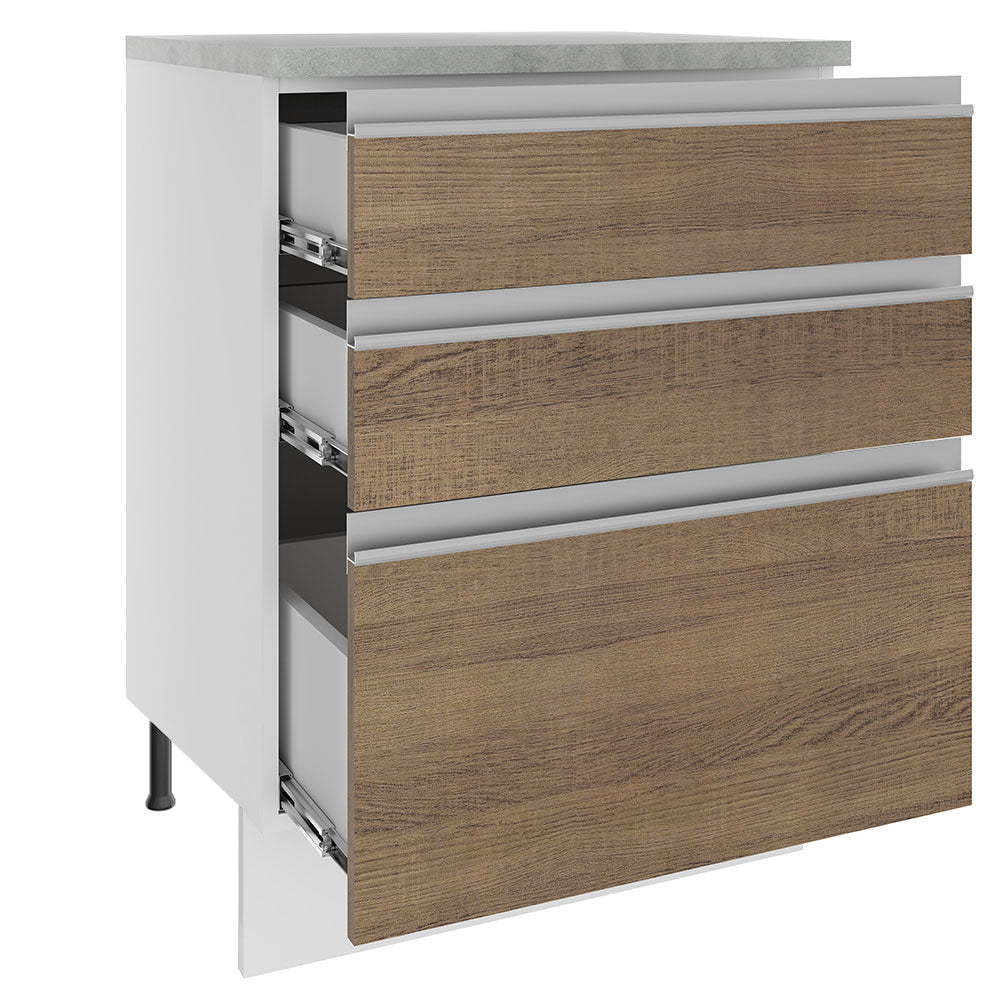 Bajo Mesada Madesa Glamy 60 x 60 cm 3 Cajones (Con Mesada) Blanco/Marrón