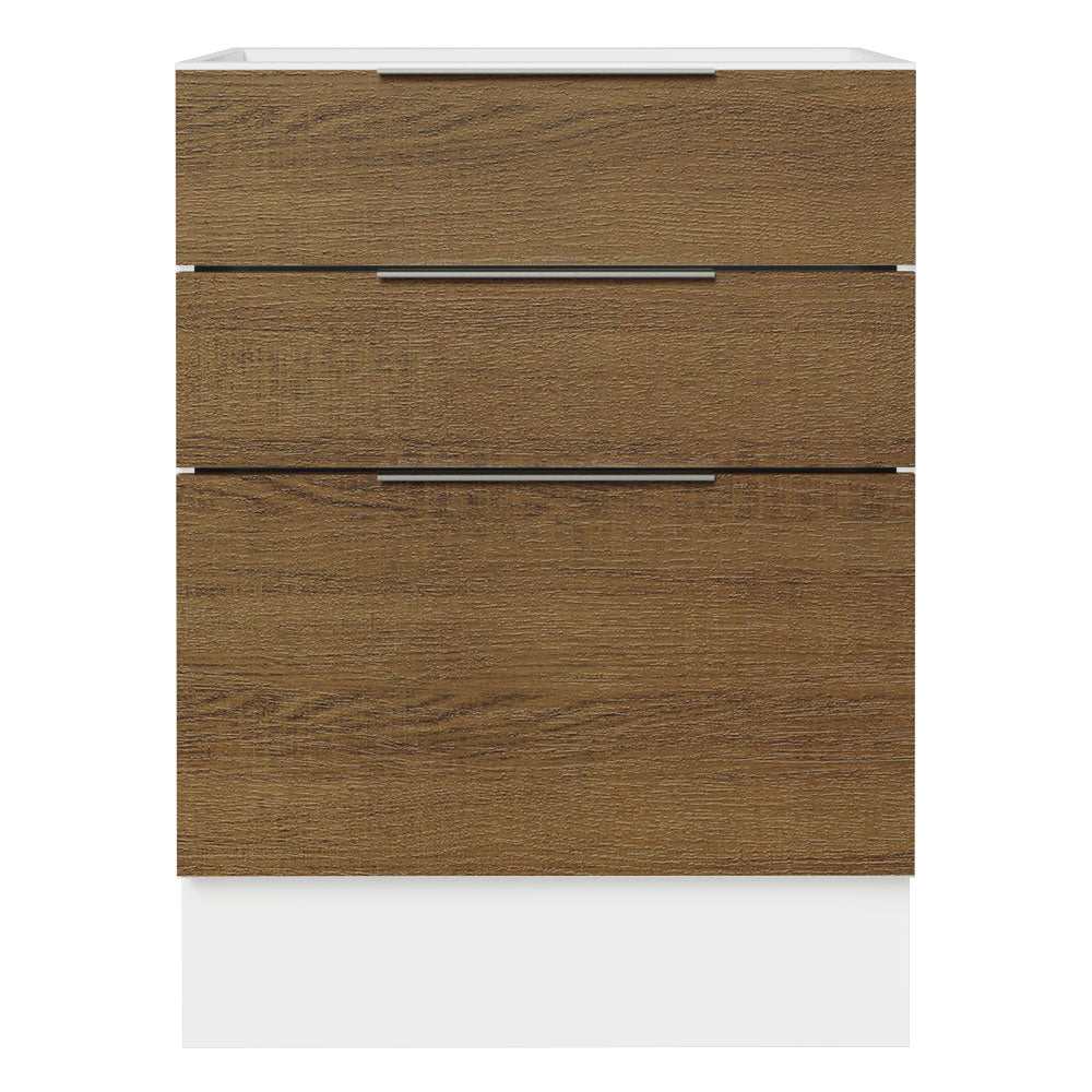 Bajo Mesada Cocina 60 x 60 cm 3 Cajones (Sin Mesada) Blanco/Marrón Stella Madesa