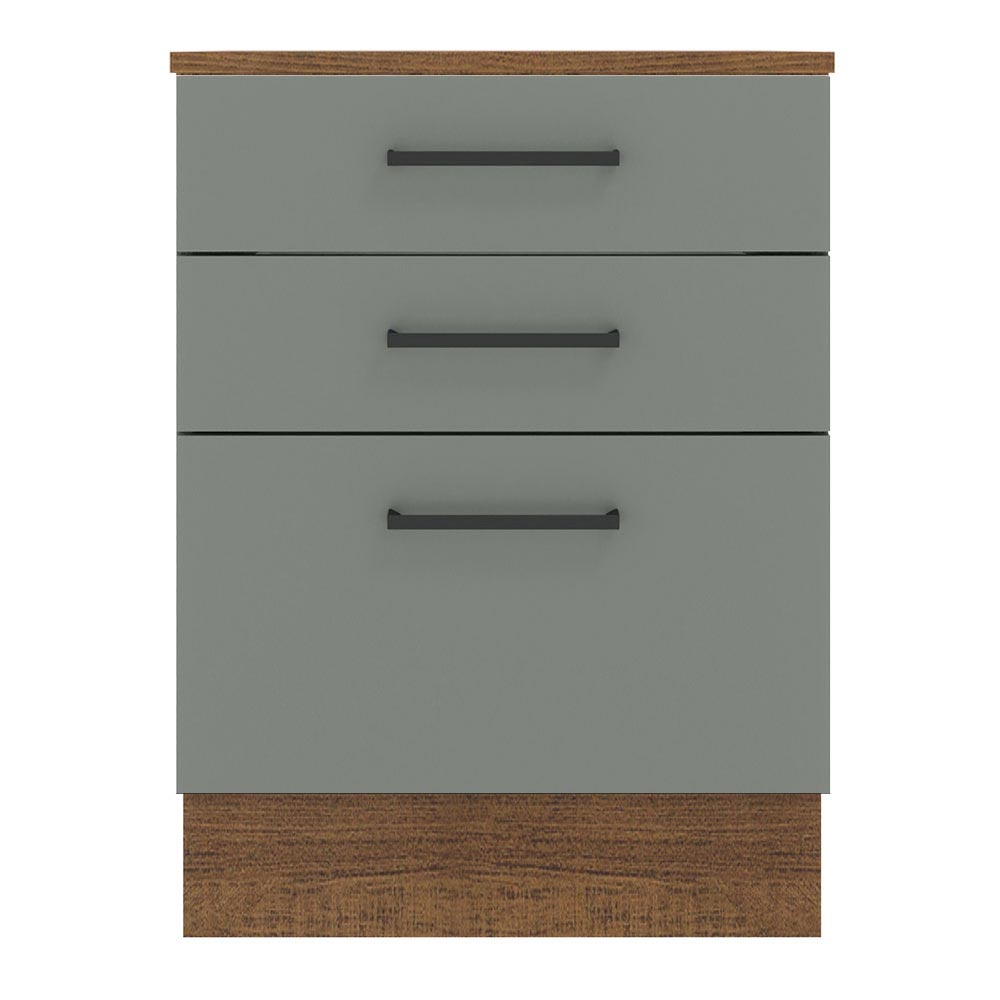 Bajo Mesada Cocina 60 x 60 cm 3 Cajones (Con Mesada) Marrón/Gris Agata Madesa