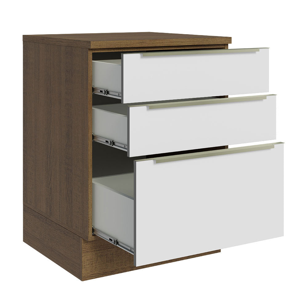 Bajo Mesada 60 x 60 cm 3 Cajones (Con Mesada) Marrón/Blanco Lux Madesa