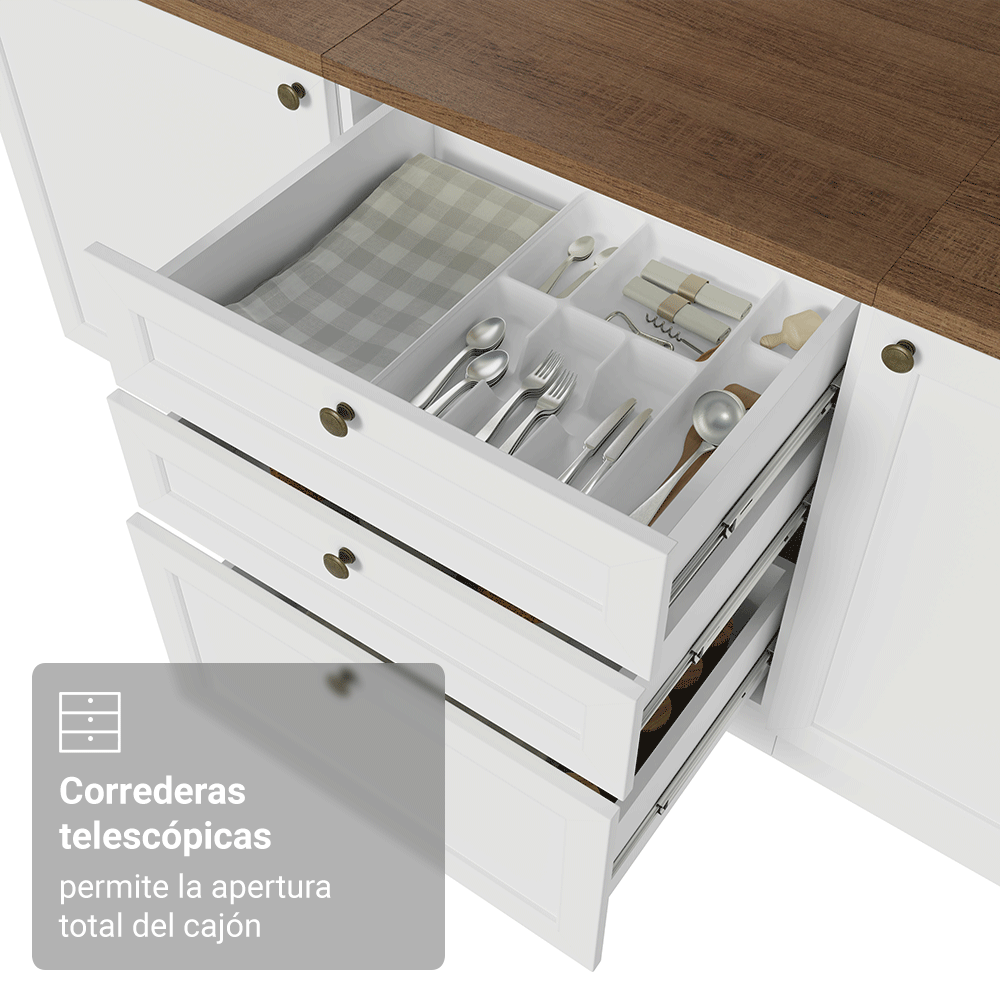 Bajo Mesada de Cocina 60 x 60 cm 3 Cajones (con Mesada) Blanco/Marrón Vik Madesa