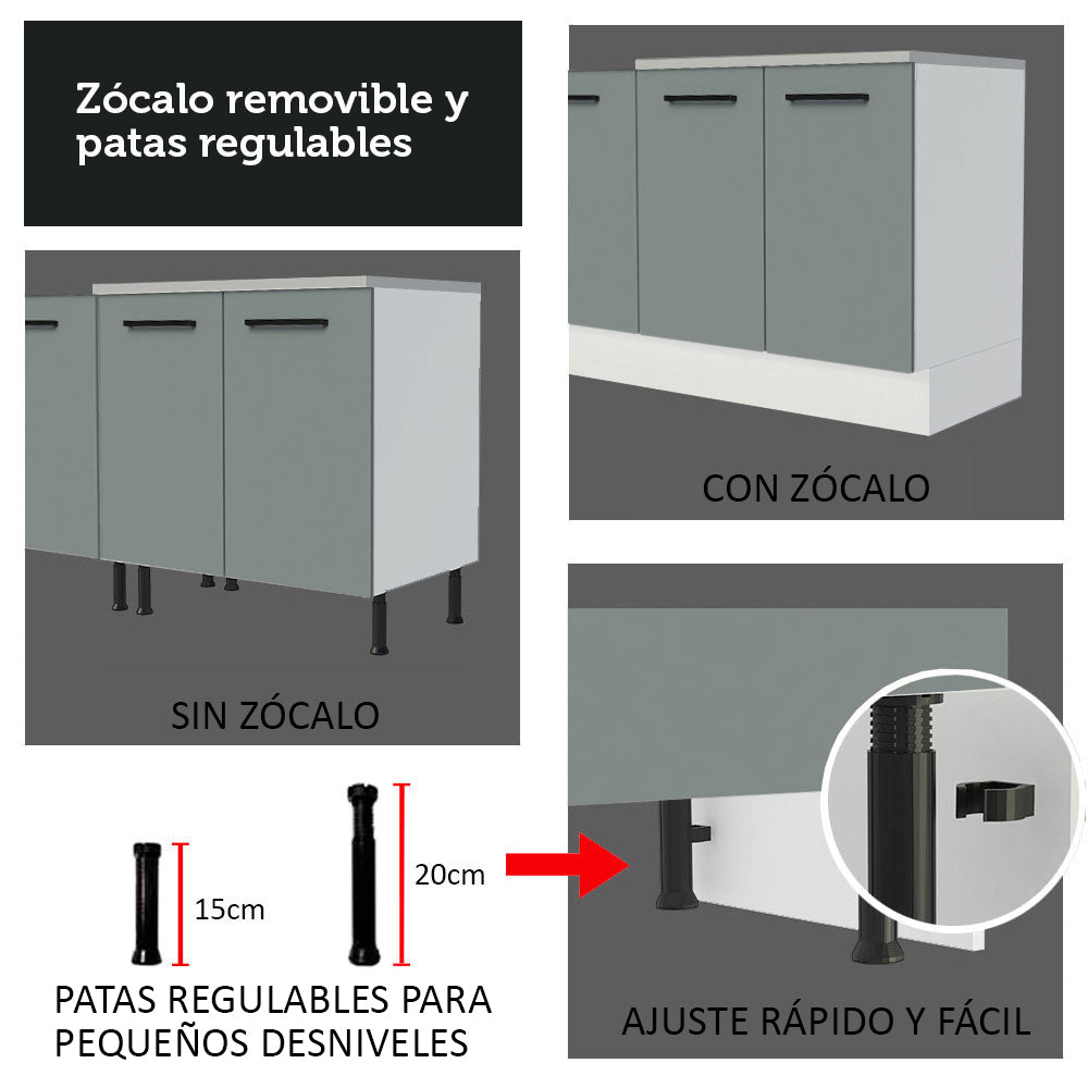 Bajo Mesada Cocina 70 x 60 cm 2 Puertas (Con Mesada) Blanco/Gris Agata Madesa