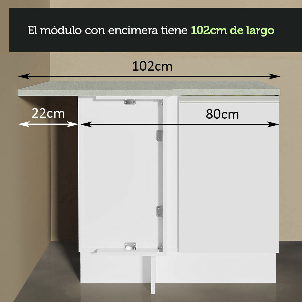 Bajo Mesada Esquinero 1 Puerta 60 cm Profundidad (Sin Mesada) Blanco Glamy Madesa