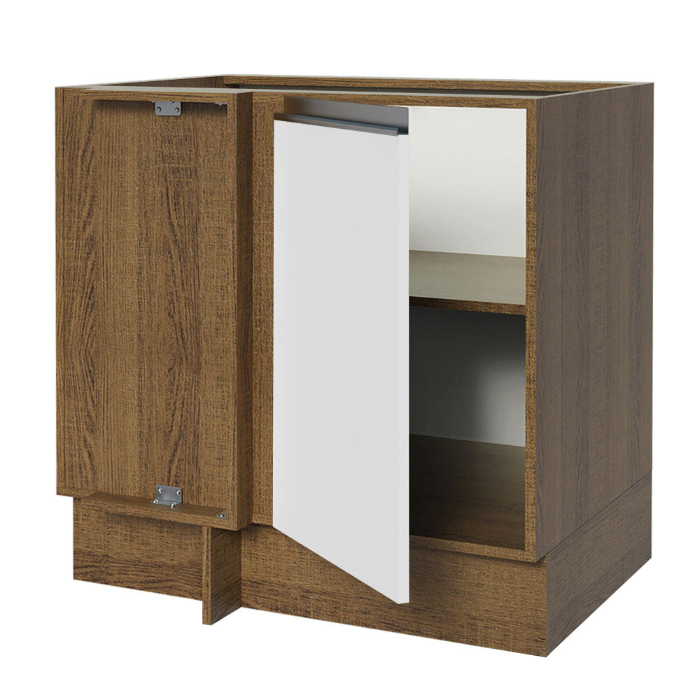 Bajo Mesada Esquinero 1 Puerta 60 cm Profundidad (Sin Mesada) Marrón/Blanco Glamy Madesa