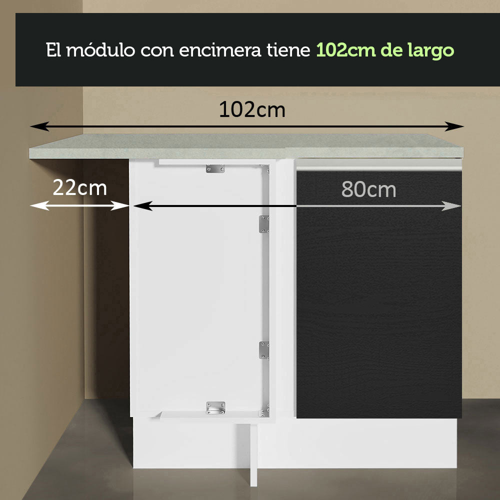 Bajo Mesada Esquinero 1 Puerta 60 cm Profundidad (Sin Mesada) Blanco/Negro Glamy Madesa