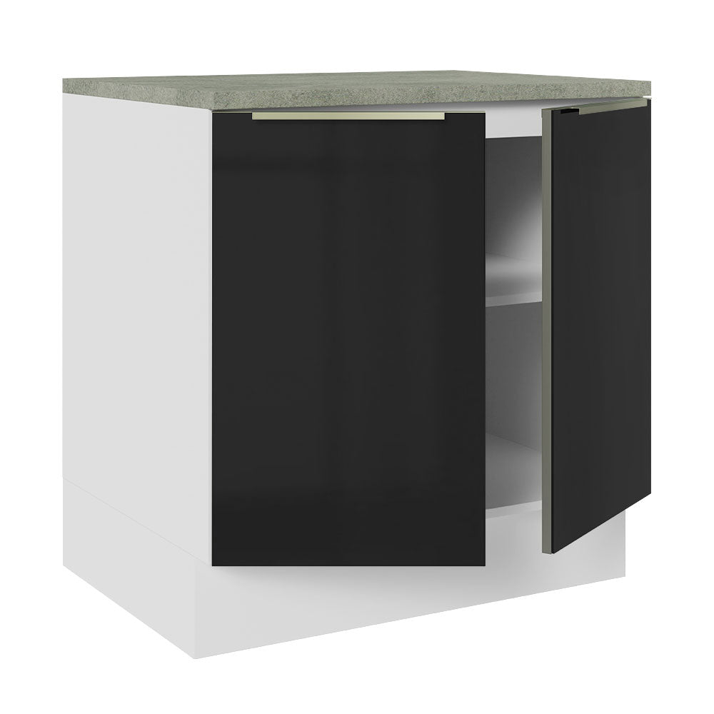 Bajo Mesada 80 x 60 cm 2 Puertas (Con Mesada) Blanco/Negro Lux Madesa