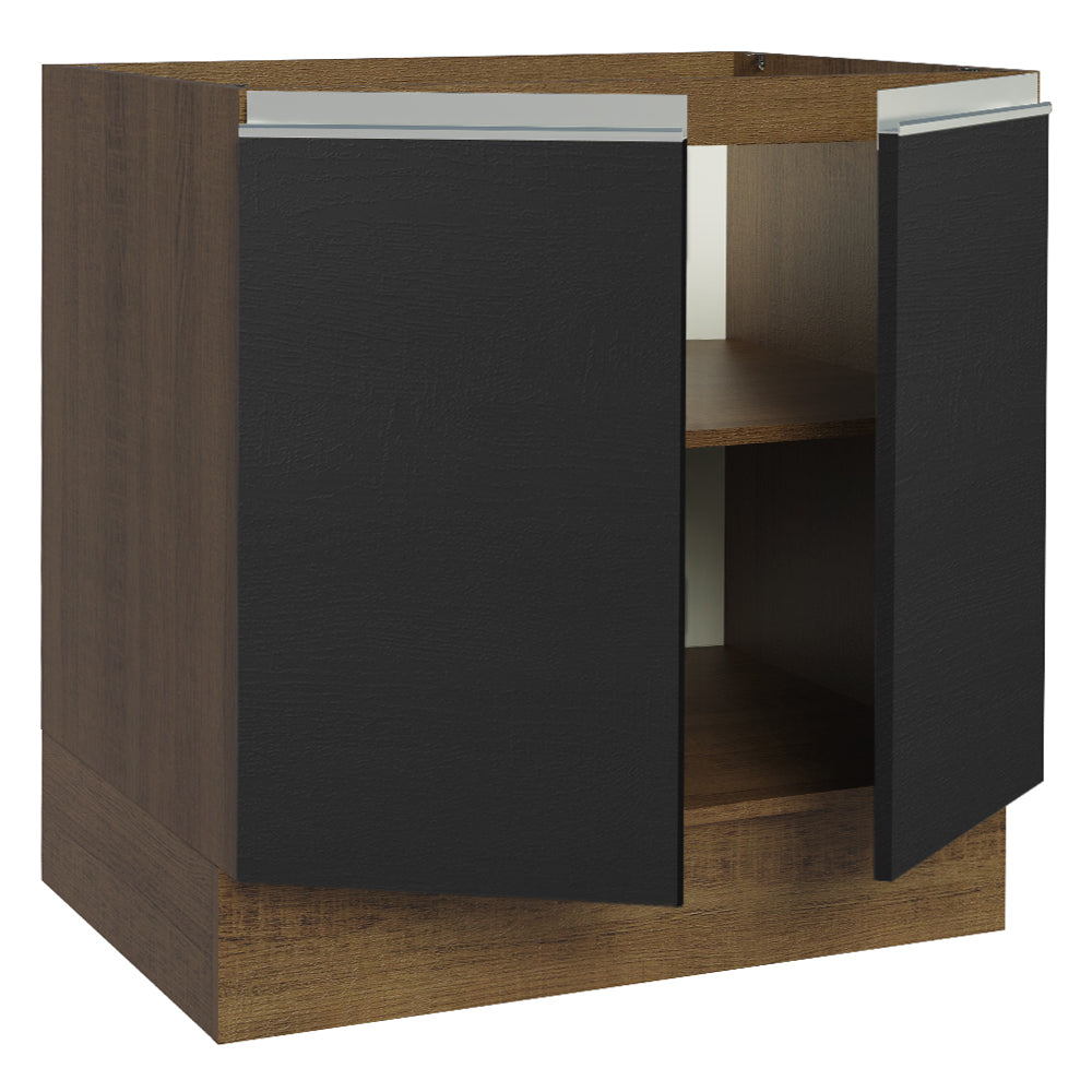 Bajo Mesada Cocina 80 x 60 cm 2 Puertas (Sin Mesada) Marrón/Negro Glamy Madesa