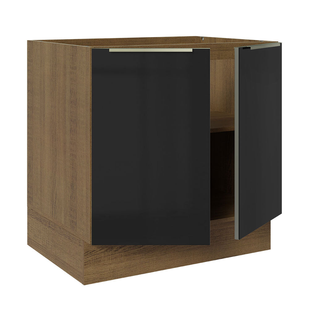 Bajo Mesada 80 cm x 60 cm, 2 Puertas Lux Marrón/Negro