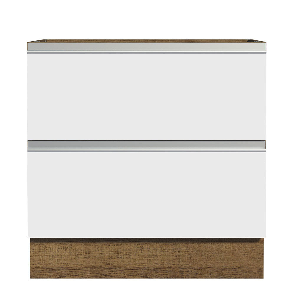 Bajo Mesada de Cocina 80 x 60 cm 2 Cajones (Sin Mesada) Marrón/Blanco Glamy Madesa