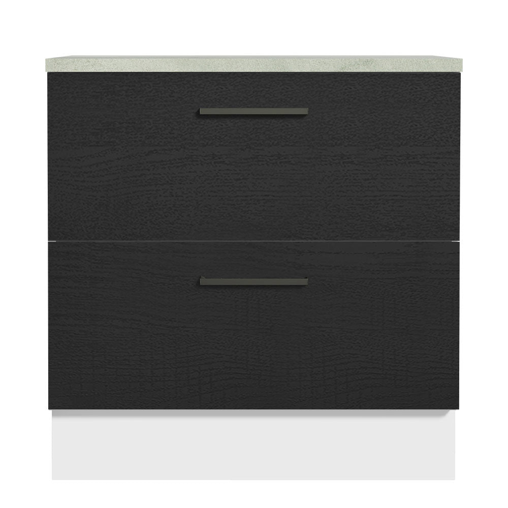 Bajo Mesada Cocina 80 x 60 cm 2 Cajones (Con Mesada) Blanco/Negro Agata Madesa