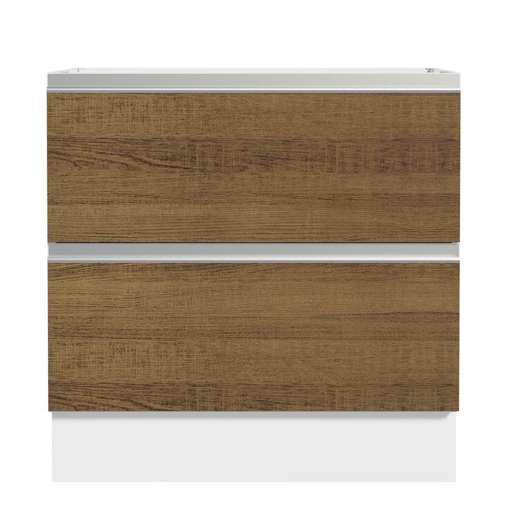 Bajo Mesada de Cocina 80 x 60 cm 2 Cajones (Sin Mesada) Blanco/Marrón Glamy Madesa