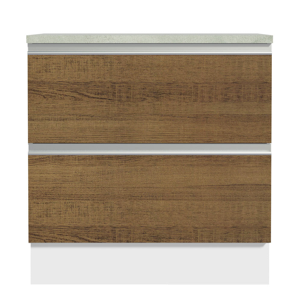 Bajo Mesada de Cocina 80 x 60 cm 2 Cajones (Con Mesada) Blanco/Marrón Glamy Madesa