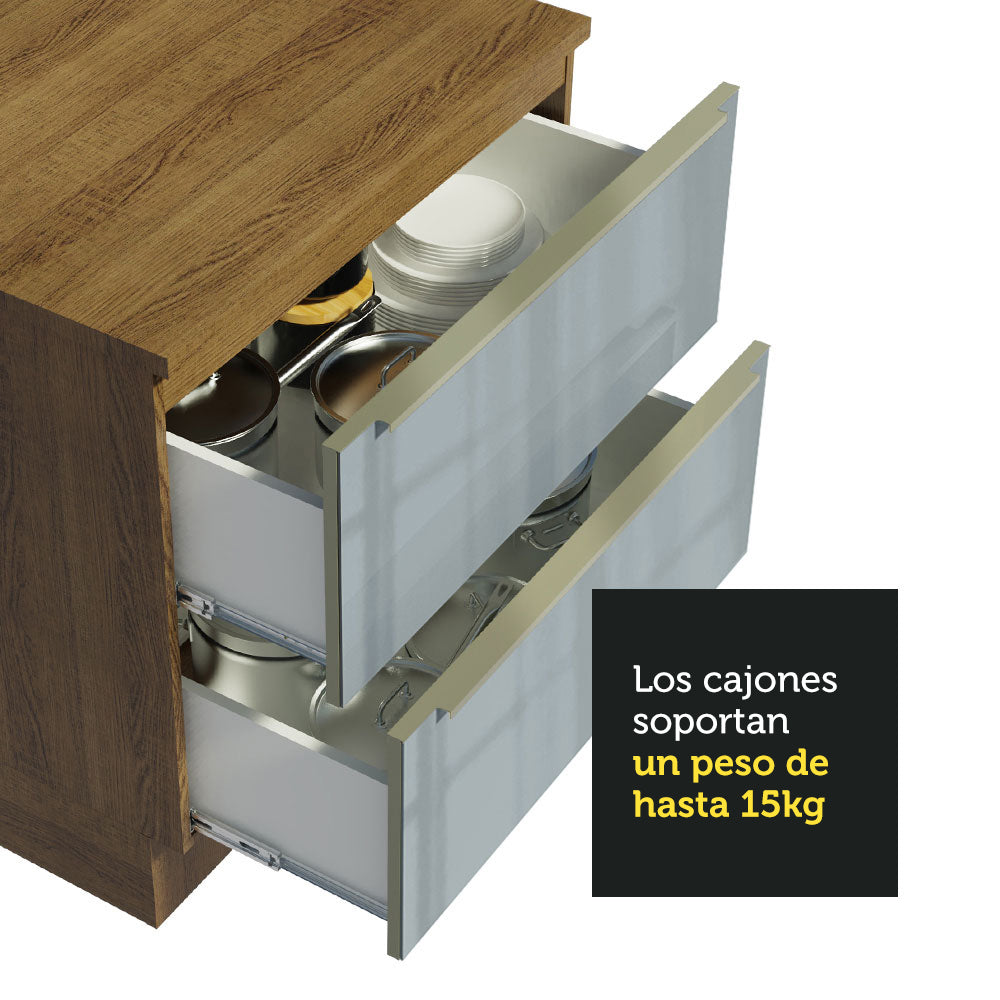 Bajo Mesada 80 cm x 60 cm, 2 Cajones Lux Marrón/Gris