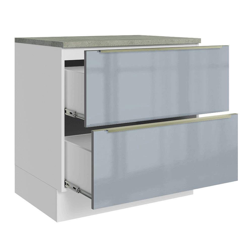 Bajo Mesada Cocina 80 x 60 cm 2 Cajones (Con Mesada) Blanco/Gris Lux Madesa