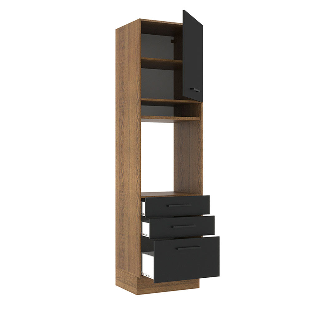 Mueble de Cocina para Horno 60 x 60 cm 1 Puerta 3 Cajones Marrón/Negro Agata Madesa