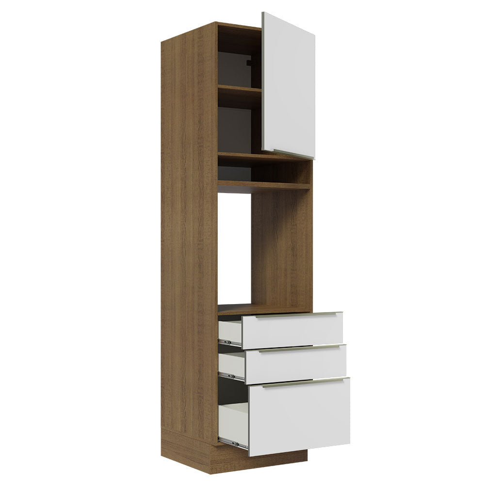 Mueble de cocina para Horno 60 cm 3 Cajones 1 Puerta Lux Marrón/Blanco