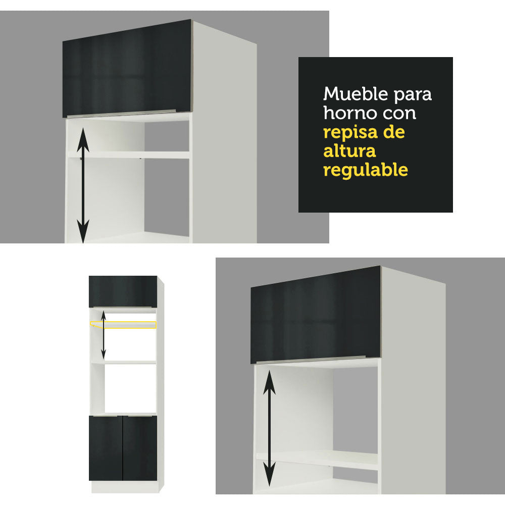 Mueble de cocina para Horno/ Microondas 70 cm Sin cajones 3 Puertas Lux Blanco/Negro