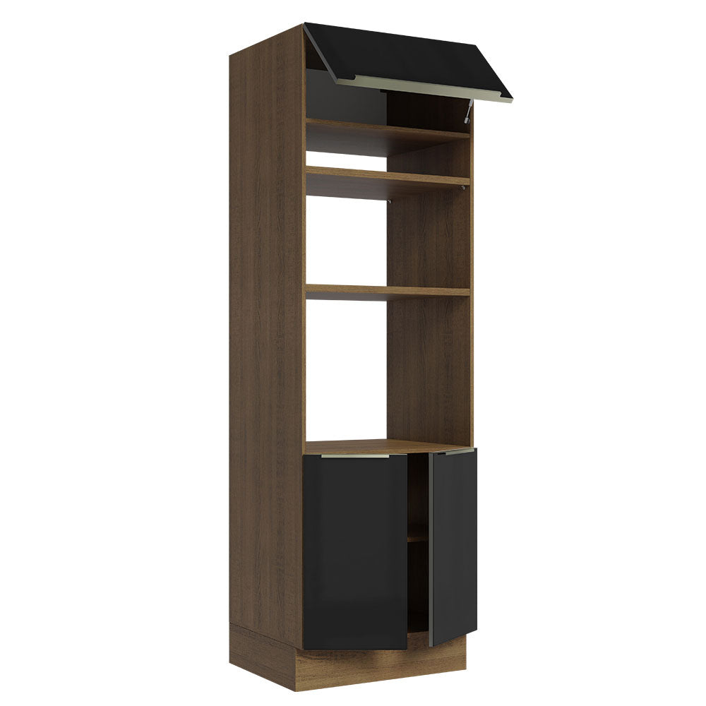 Mueble de cocina para Horno/ Microondas 70 cm Sin cajones 3 Puertas Lux Marrón/Negro
