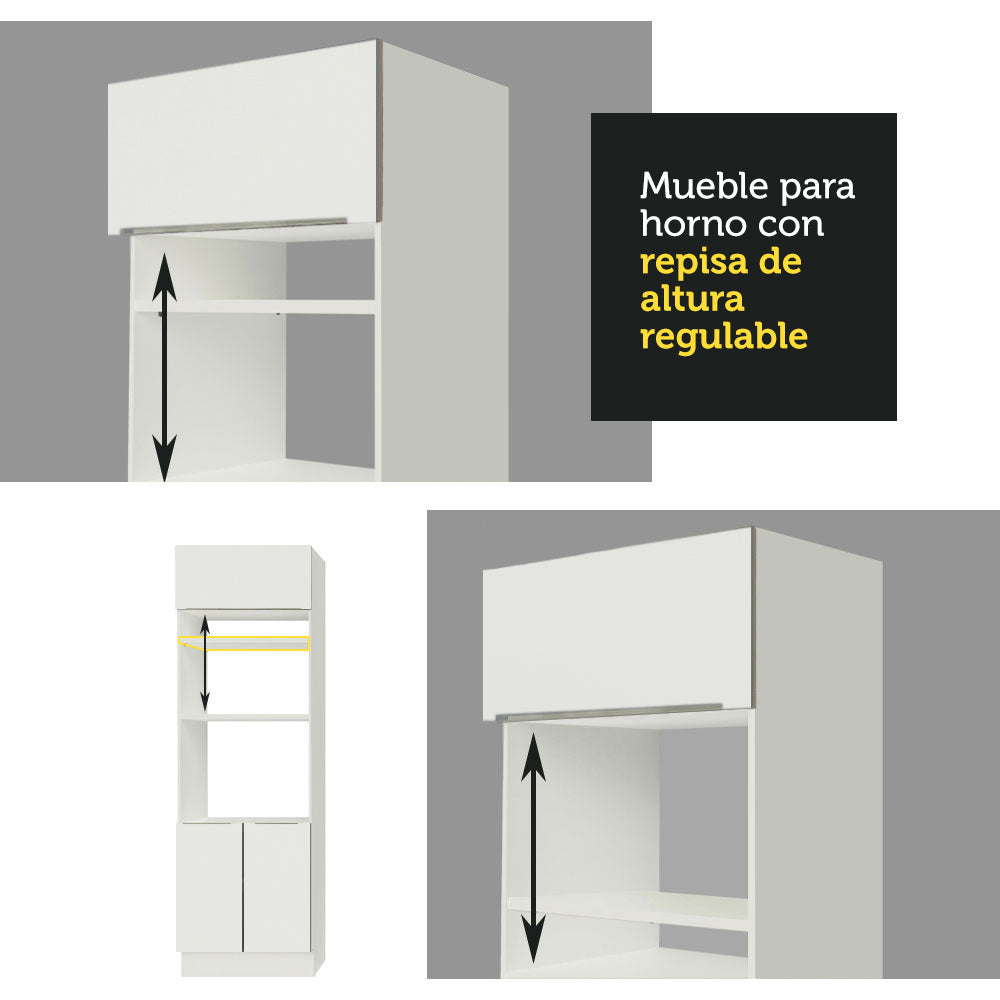 Mueble de cocina para Horno/ Microondas 70 cm Sin cajones 3 Puertas Lux Blanco/Blanco