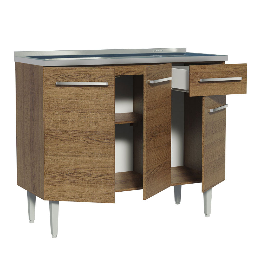 Bajo Mesada con Bacha 105 cm 3 Puertas y 1 Cajón Emilly Marrón