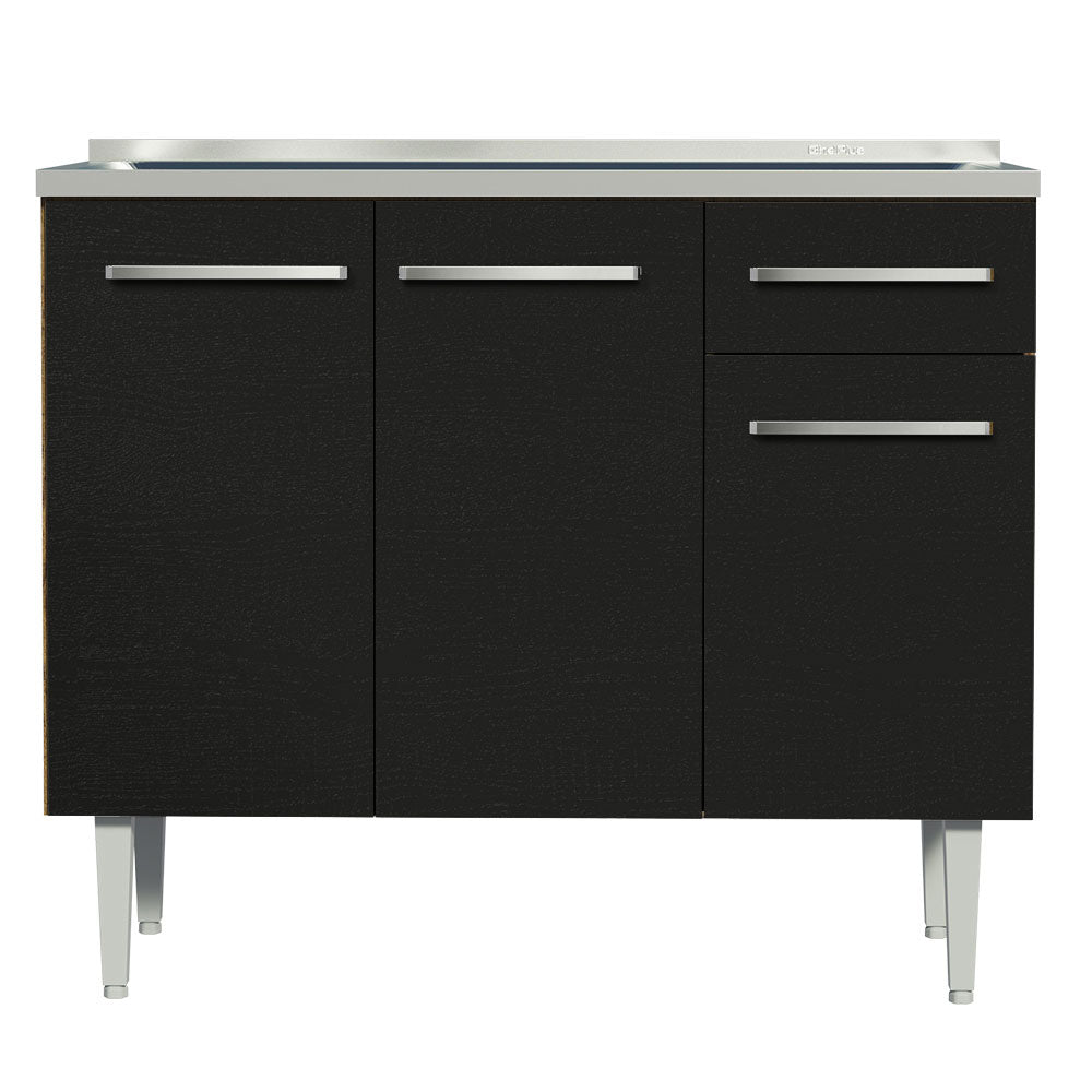 Bajo Mesada con Bacha 105 cm 3 Puertas y 1 Cajón Emilly Marrón/Negro